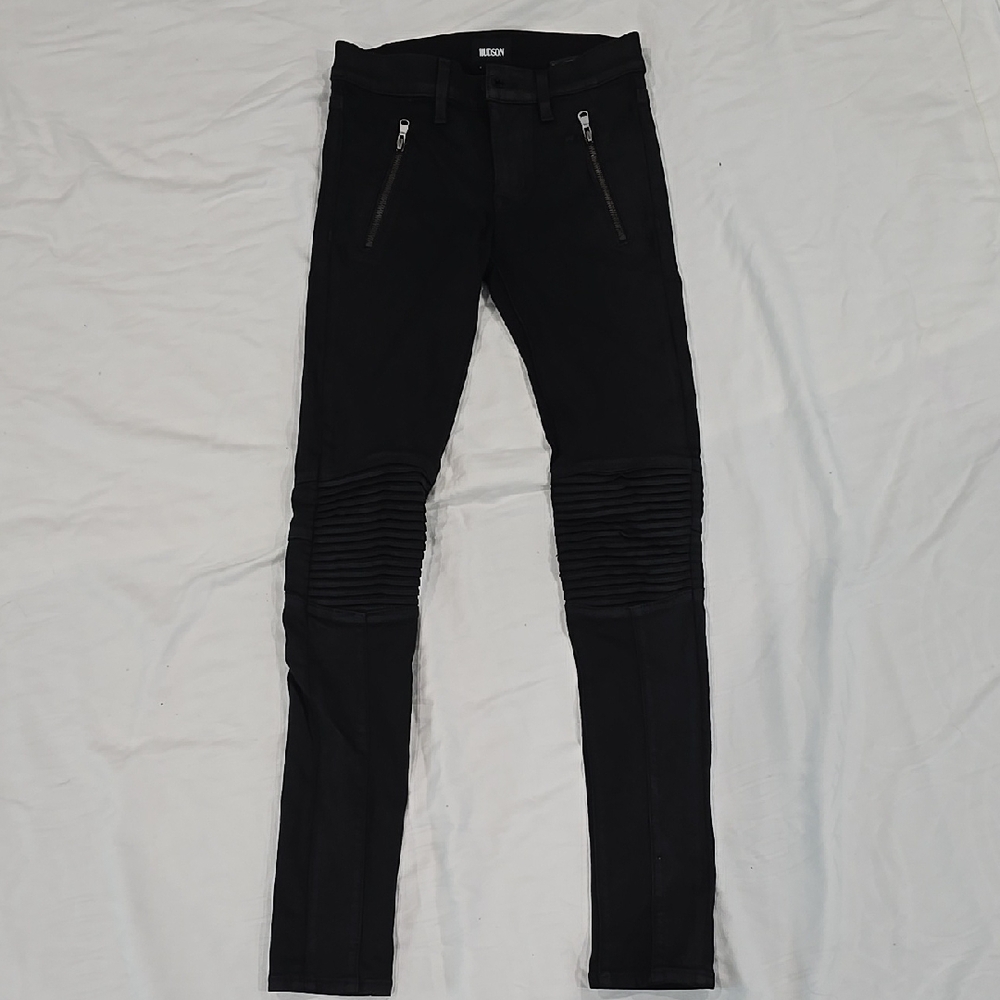 Hudson Black Biker Pants with Zipper Accents